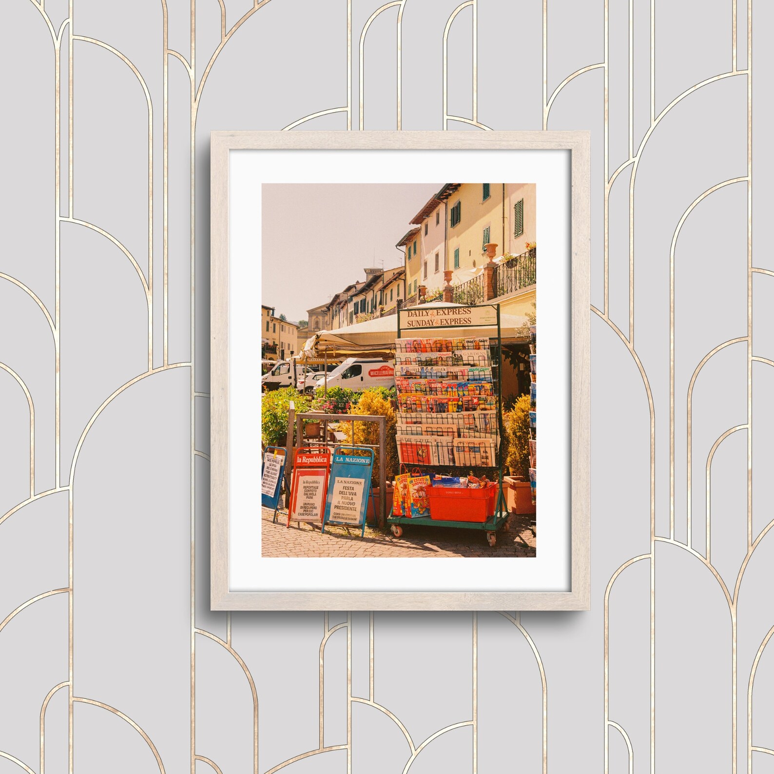 Italian Newsstand | Sunlit European Street Scene 35mm Film Photography Print