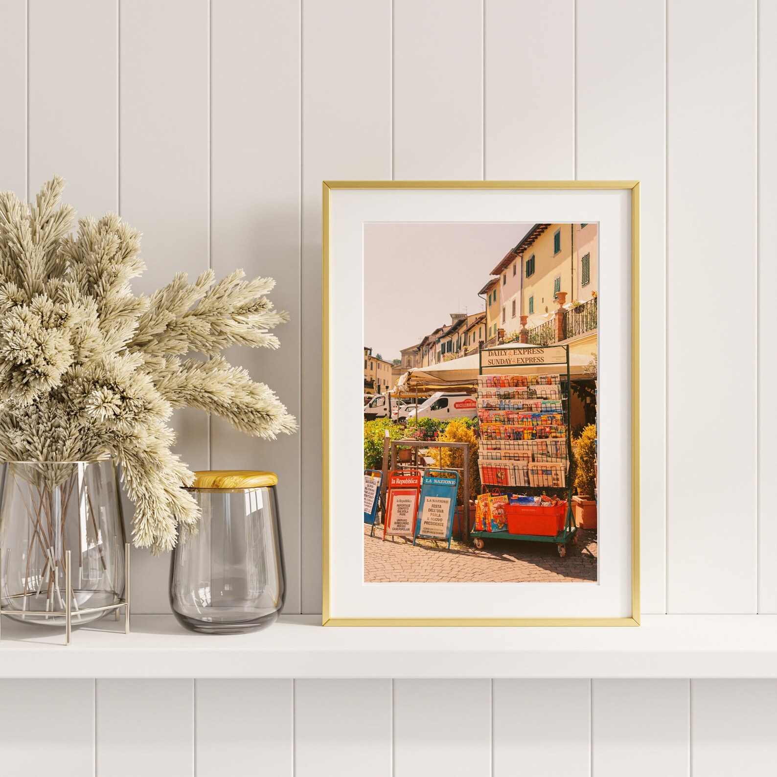 Italian Newsstand | Sunlit European Street Scene 35mm Film Photography Print - Image 3